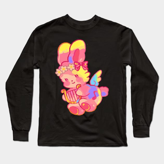 cute little bunny music angel cute baby bunny Long Sleeve T-Shirt by lazykitty